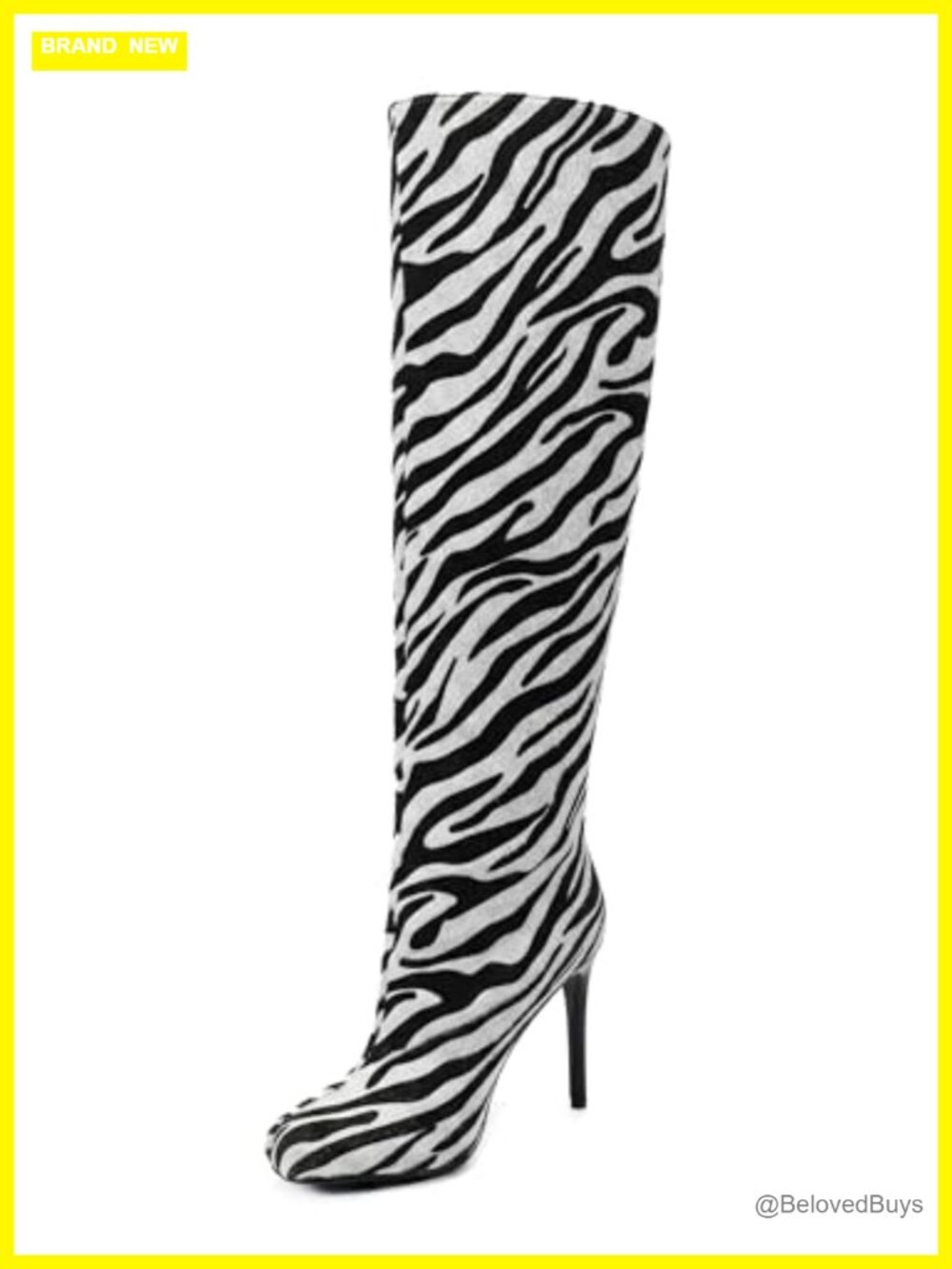 Women's Zebra Print Knee High Stiletto Heel Square Toe Statement Boots